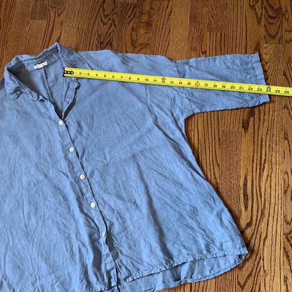 Saks Fifth Avenue Shirt Womens L Oversized Blue Roll Tab Sleeve Linen - Picture 5 of 9